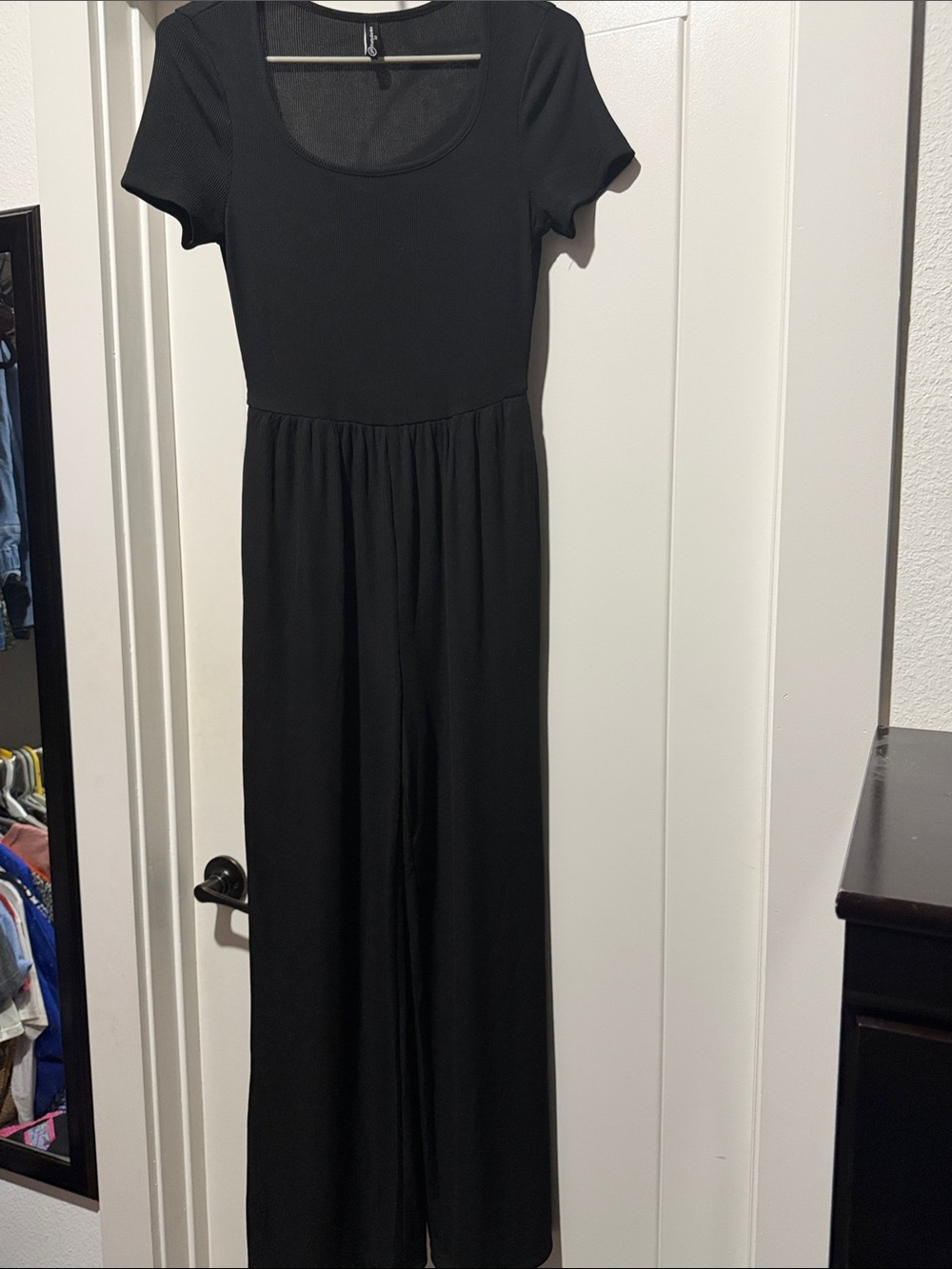 Black Short-Sleeve Scoop-Neck Jumpsuit